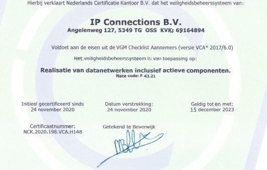 IP connections verlengt haar VCA certificering